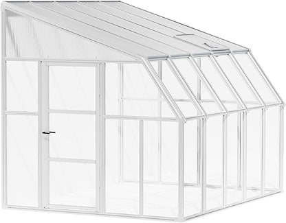 Palram Canopia Rion Sun Room 8 Ft. x 12 Ft. Solarium, Lean-To Greenhouse DIY Kit, Attach to House, Large Twin Wall Polycarbonate, 100% UV Protection For Porch, Patio Outdoors with Window Vent (White)