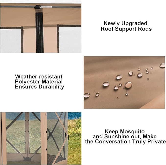 COBlZl Pop Up Gazebo 12x12 Screen House Tent for Camping, Outdoor Instant Stargazing Gazebo Canopy with Awning 2.0, Portable Hub Tent with Mosquito Netting, Pavilion for Backyard,Khaki