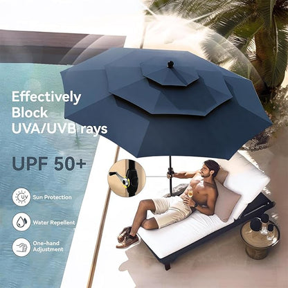 PHI VILLA 5 Pieces Outdoor Dining Set with Umbrella for 4, 37" Square Metal Polywood Table & Cushioned Wicker Rattan Chairs & 10ft Red Umbrella Furniture for Patio, Deck, Yard, Porch