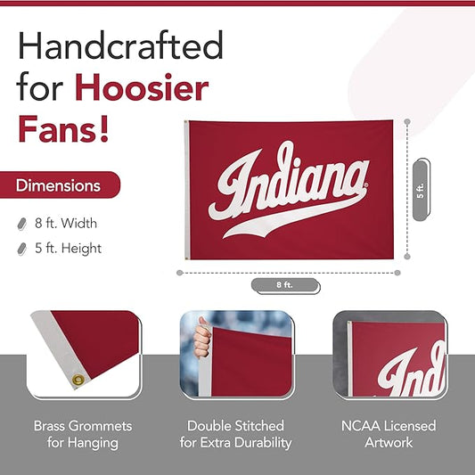 Indiana Hoosiers 5' x 8' College Sports Printed Flag - NCAA Licensed - Nylon - School Banner (White, Red)