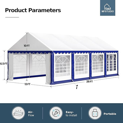 MFSTUDIO 13'x26' Party Tent, Outdoor Heavy Duty Party Tents with Removable Sidewalls, Large Canopy Tent Shelter for Outdoor Events Wedding Birthday, Blue