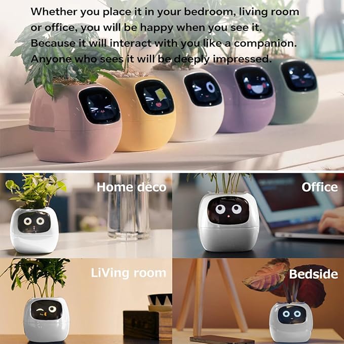 Smart Pet Planter, Smart Plant Pot, With Artificial Intelligence, Time Weather Display, And Multiple Expressions Animation,Lovely Plant Companion, For Desktop Decoration, Gifts,Plant-Free (Green)
