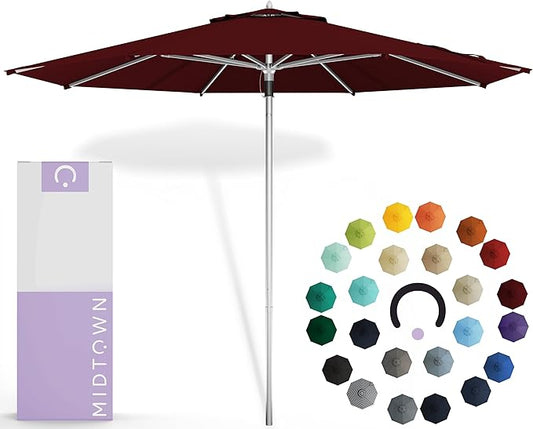 Midtown Umbrellas Push Pop Sunbrella Umbrella 8 Feet Outdoor Umbrella in Burgundy Acrylic Fabric - Patio, Backyard, Garden, Picnic Table & Pool - Black Pole