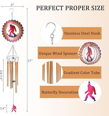 Wind Chimes for Outside with Bigfoot Wind Spinner, Unique Big Foot Wind Chime Gifts for Men Dad Grandpa Brothers Friend Fathers Day Birthday, Sasquatch Windchimes Outdoor Garden Yard Decor