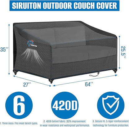 SIRUITON 3-Seat Garden Patio Sofa/Loveseat/Bench Cover 64" W x 26" D x 35" H,Heavy Duty 420D Oxford Waterproof Outdoor Sofa Cover, Lawn Patio Furniture Covers