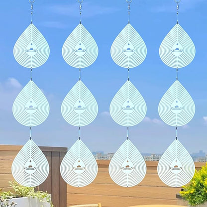3D Water Drop Pendant Stainless Steel Wind Spinners, Bird Scare Discs with Metal Shiny Highly Reflective Double Sided 360°Rotating, Deterrents to Keep Scare Birds Away from Garden Patio Porches Yard