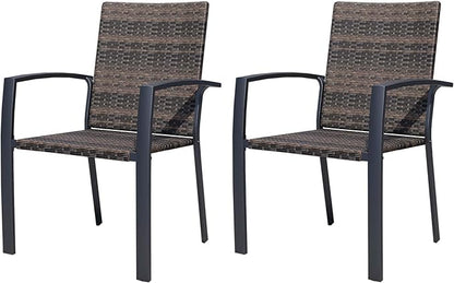 Outdoor Dining Chairs Set of 2, Stackable Patio Chairs with Woven Rattan Back & Seat, Perfect for Patio, Garden, or Deck, Rattan Gray Brown