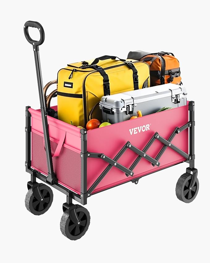 VEVOR Collapsible Wagon Cart with Wheels Foldable, 120L 225LBS Heavy Duty Folding Wagon, Portable Utility Grocery Cart for Groceries Camping Sports Shopping Garden with Adjustable Handle