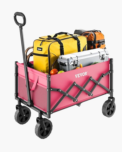 VEVOR Collapsible Wagon Cart with Wheels Foldable, 120L 225LBS Heavy Duty Folding Wagon, Portable Utility Grocery Cart for Groceries Camping Sports Shopping Garden with Adjustable Handle