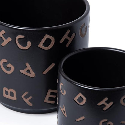 D'vine Dev Set of 2 Ceramic Planter Pots with Drainage Hole and Saucer, 6 Inch Plant Pots for Plants Indoor Houseplants, Black, 99-Z-G-2-Y