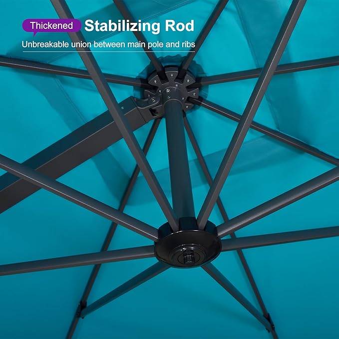PURPLE LEAF 13 FT Square Patio Umbrella Large Cantilever Outdoor Aluminum Offset Umbrella with 360-degree Rotation for Garden Deck Backyard Pool Turquiose Blue