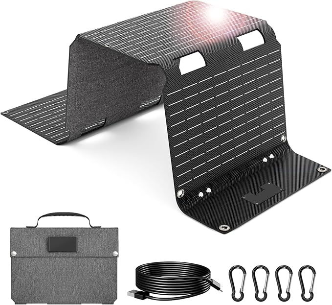 45W Solar Panels Charger with Handle 18V USB-A USB-C DC Portable Foldable Power Emergency ETFE Monocrystalline Panels IP67 Waterproof Camping Hiking