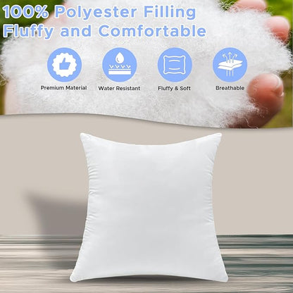 20x20 Inch Outdoor Throw Pillow Inserts, Pack of 2 - Premium Water-Resistant Decorative Pillows Stuffer for Patio Furniture,Sofas,Chairs &Porch Swing - White
