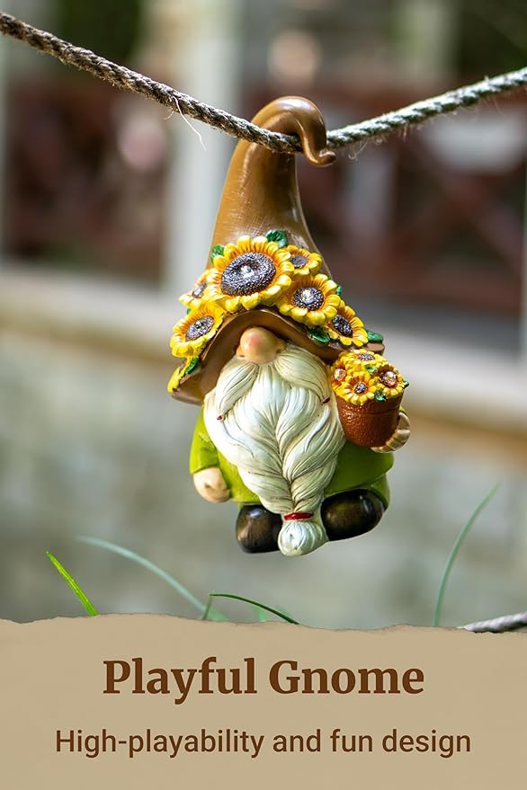 Solar Garden Gnome Statue, 7.67" Tall — Outdoor Resin Garden Statue for Yard, Backyard, Patio, Porch, Lawn; Garden Decor, Gnome Gifts, Birthday Gifts for Women
