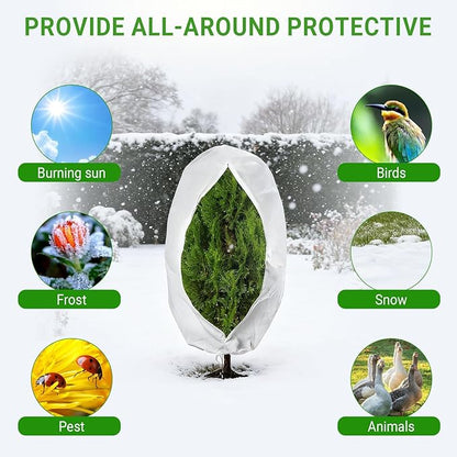 2-Pack Plant Covers Freeze Protection, 31" W x 47" L Thick Frost Cloth with Christmas Element, Tree Wrap for Winter with Zipper Drawstring Protect Your Plants