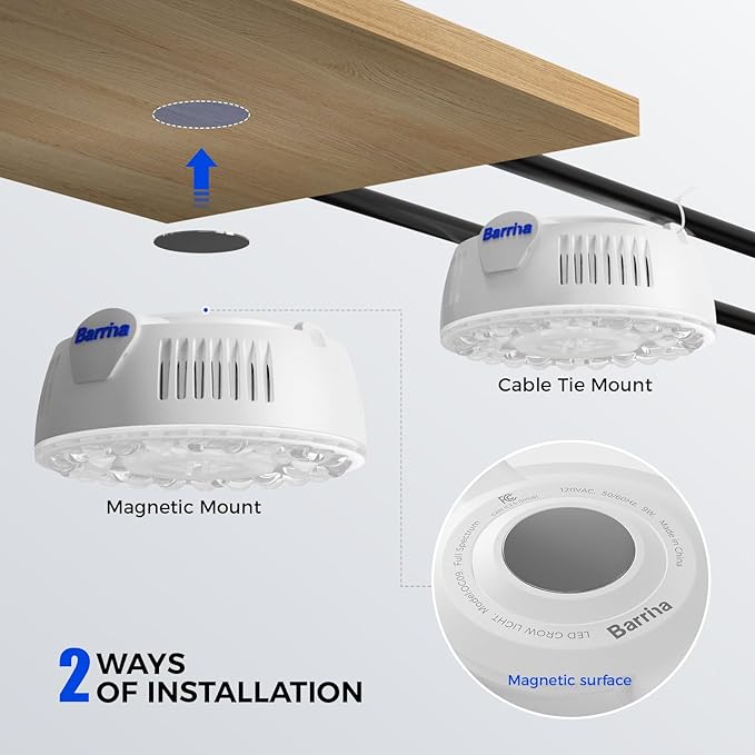 Barrina Orbgrow OG09 Puck Grow Light with Timer, Pinkish White 54W(6 x 9W, 810 Watt Equiv), Full Spectrum Plant Light for Indoor Plants, Magnetic & Linkable, 5 Levels Dimmable for Plant Shelf, 6 Packs
