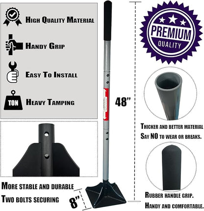 Heavy Duty Steel Tamper 8"x8" with 48 inch Handle and Rubber Grip Ideal Garden Landscaping Rammer for Earth Soil Asphalt, Gravel and Dirt Compaction Levelling Paver Tool Trash Tamper