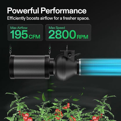 VIVOSUN M4 4-Inch Inline Duct Fan, 195 CFM Ventilation Fan with EC Motor, Adjustable Speed, Energy-efficient Vent Blower for HVAC, Grow Tent, Hydroponics