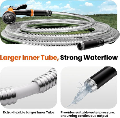 Garden Hose 100 FT - Flexible Metal Hose with 10 Function Nozzle, Kink Free, Lightweight, Durable, Crush Resistant Fitting, Easy to Coil, Puncture Proof Hose for Yard, Rv, 600 PSI - 2025 Model