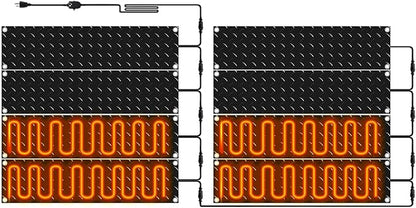 Riakrum 8 Pcs Heated Snow Melting Mats Outdoor, 10 x 30 in Winter Anti-Slip Heated Rubber Mat for Walkways Decks and Sidewalks, Snow and Ice Melting Pads Connection with 9.84 ft Power Cord