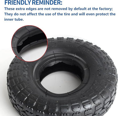 4.10/3.50-4 Replacement Tire and Inner Tube Set, 2 Pack, 10" Heavy Duty Tire and Tube, TR-13 Straight Valve Stem, for Hand Truck Trolley Dolly Garden Wagon Cart Wheel Replacement