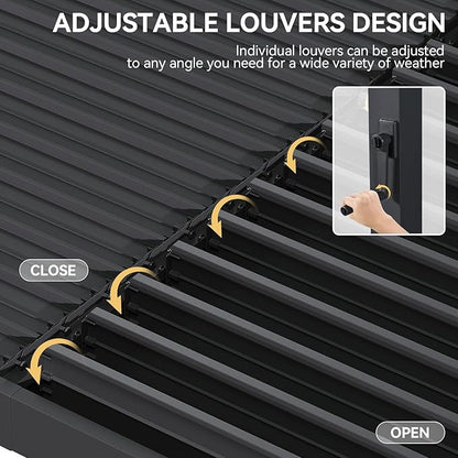 Aoxun Louvered Pergola 10' x 10' 96S Outdoor Metal Pergola with Adjustable Top for Decks, Gardens and Backyards, Easy Assembly via Structural Patent, Gray