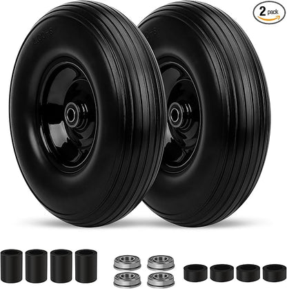 Upgrade 13Inch Wheelbarrow Tires 4.00-6 Flat Free Tire And Wheel with 5/8" & 3/4" Bearings, 1.77"-5.75" Center Hub for Wheelbarrows Garden Wagon Cart Wheel Replacement by NISHCON, 2Pack