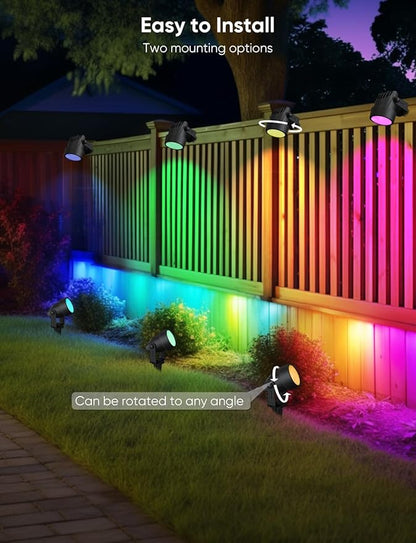 APPECK Spot Lights Outdoor, RGBW Low Voltage Landscape Lighting, Color Changing Uplighting Spotlights with App, IP65 Waterproof LED Outdoor Lights for Garden Yard Outside Decoration, 4 Pack