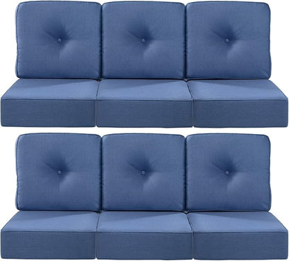 Luxury 22x24/22x25 6-Inch Outdoor Deep Seat Cushions Set of 6 - Comfortable Patio Zipper Chair Cushion for Wicker Wicker Rocking Swivel Chairs Loveseat Couch Sectional Sofa - Navy Blue