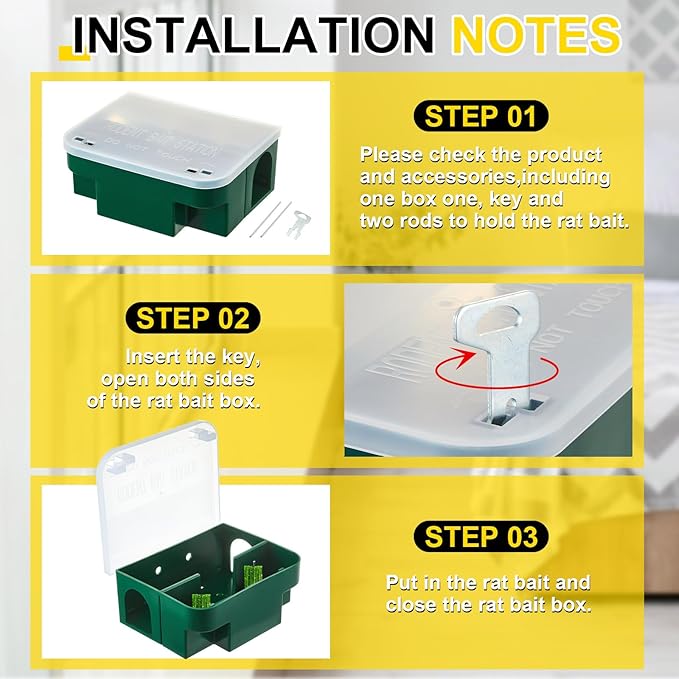Qualirey 4 Pcs Rat Bait Station 8.86 x 7.28 x 3.62 in Rat Traps with Openable Lid, Blocks Boxes with Keys for Big Mouse, Keeps Children and Pets Safe Indoor & Outdoor, Bait Not Included (Clear,Green)
