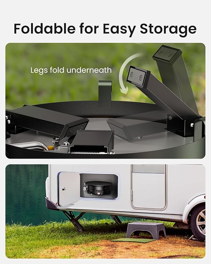 Ciays 21 Inch Propane Fire Pit with Grill Grate, Folding Legs, CSA Certified, 58,000 BTU, Black, Metal, Round, Compatible with Propane