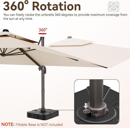 10x13 FT Patio Umbrella, Large Cantilever Rectangular Double Top Heavy Duty Offset Umbrellas with 360° Rotation, Outdoor shade for Garden Deck Pool Patio, Beige