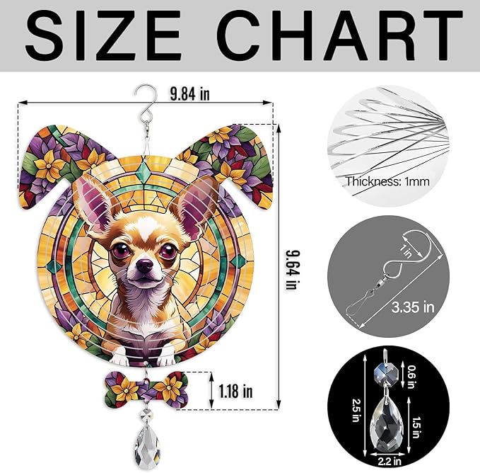 Chihuahua Dog Ears Wind Spinner, Chihuahua Wind Spinner Hanging for Yard and Garden V02