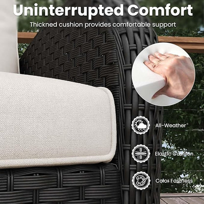 7 Pieces Patio Furniture Sets with Fire Pit Table, Wicker Rattan High Back Outdoor Swivel Rocking Chairs Set with 3-Seat Couch, Ottomans and Side Table