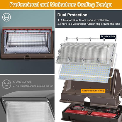 120W LED Wall Pack Light 18000LM 100-277V LED Security Flood Wall Mount Exterior Fixture IP65 Waterproof Commercial Industrial Building Outdoor Wallpack Lights for Barn,Yard,Garage 4 Pack