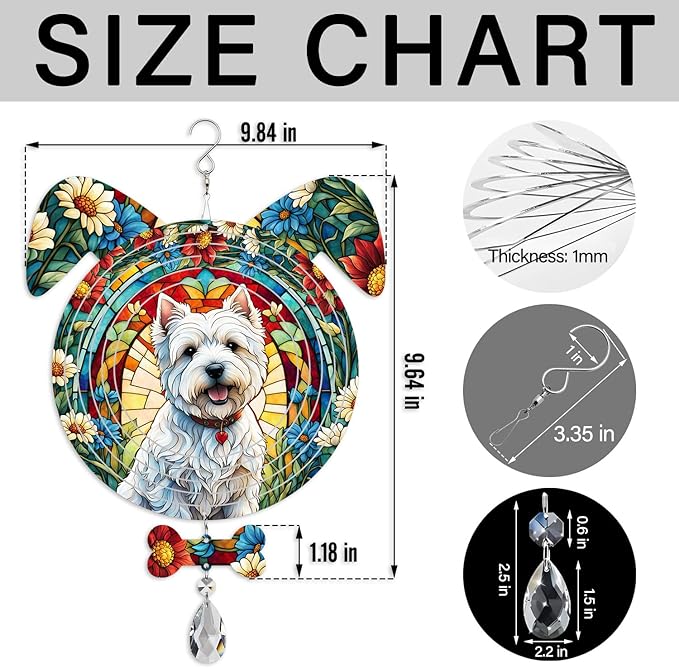 West Highland Dog Ears Wind Spinner, West Highland Wind Spinner Hanging for Yard and Garden V02