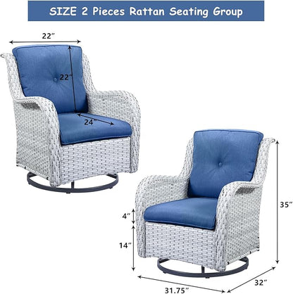 HUMMUH 5 Pieces Outdoor Furniture Patio Furniture Set Wicker Swivel Patio Chairs with 2 Seater Outdoor Sectional Sofa/Patio Loveseat with Ottomans(Light Grey/Blue)