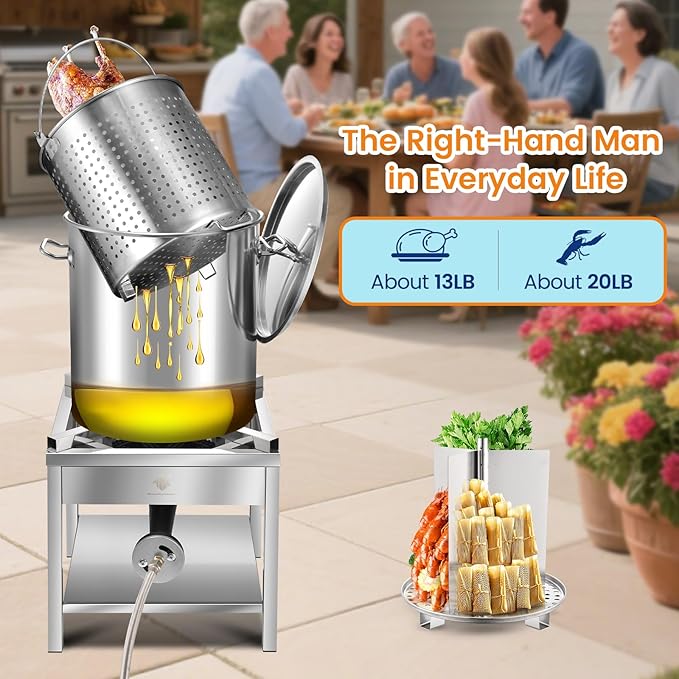 ARC Advanced Royal Champion 40QT Stainless Steel Stockpot for Seafood Crawfish Crab Boil Turkey Fryer Pot with Basket Divider and Hook, Crab Lobster Shrimp Outdoor Cooking and Home Brewing