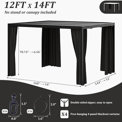 Gazebo Universal Replacement Privacy Curtain,12'×14' Gazebo Outdoor Waterproof Curtains, 4-Panels Sidewall Curtains with Double Zipper for Patio Canopy, Garden and Backyard (Curtain Only)