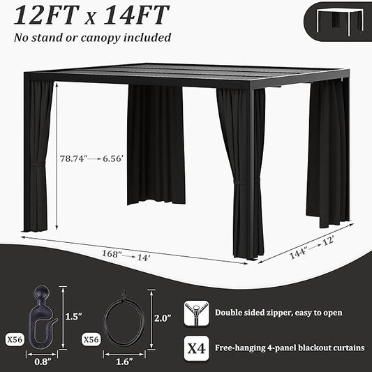 Gazebo Universal Replacement Privacy Curtain,12'×14' Gazebo Outdoor Waterproof Curtains, 4-Panels Sidewall Curtains with Double Zipper for Patio Canopy, Garden and Backyard (Curtain Only)