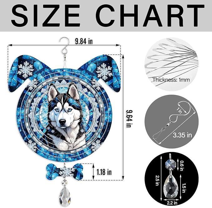 Siberian Husky Dog Ears Wind Spinner, Siberian Husky Wind Spinner Hanging for Yard and Garden V02
