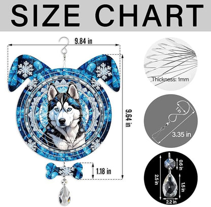 Siberian Husky Dog Ears Wind Spinner, Siberian Husky Wind Spinner Hanging for Yard and Garden V02