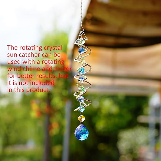 H&D HYALINE & DORA 20.5inch Gazing Ball Spiral Tail,Decorative Wind Spinner Sun Catcher,Rainbow Maker Double-Spiral W/Sea Blue Crystal Ball and Chain,Glass Crystals for Indoor Outdoor Decoration