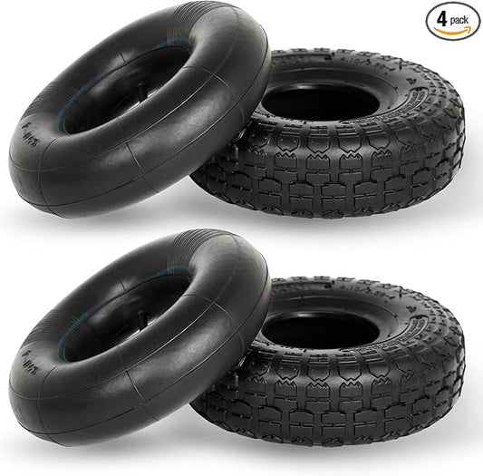 4.10/3.50-4 Replacement Tire and Inner Tube Set, 2 Pack, 10" Heavy Duty Tire and Tube, TR-13 Straight Valve Stem, for Hand Truck Trolley Dolly Garden Wagon Cart Wheel Replacement