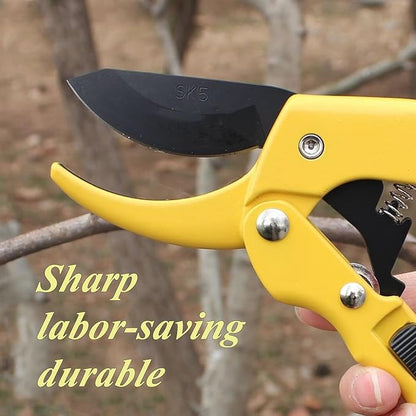 Premium 8 inch garden clippers, 3 Times Easy to Work, Arthritis Weak Hand Snips (Pulley lever -pruners- Yellow)