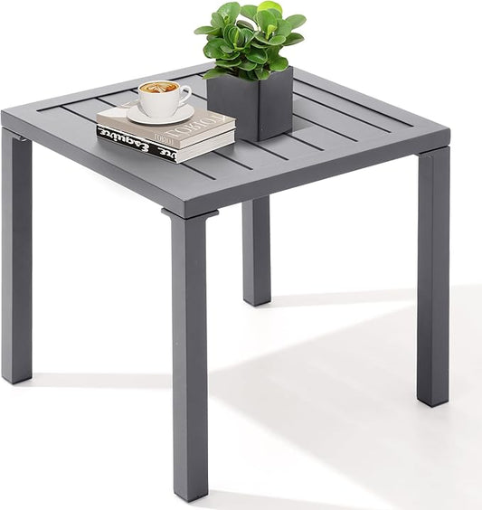 Crestlive Products Aluminum Outdoor Side Table, Pool Lounge Chair Side Table, Weather Resistant Small Square Coffee End Table for Patio, Yard, Garden, Porch, Deck, Indoor, Outdoor (Light Gray)