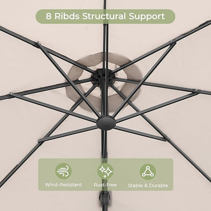10 FT Patio Umbrella, Outdoor Cantilever Round Umbrella with Creative Swivel Handle and Tilt, Olefin Large Offset Umbrella with 360-degree Rotation Table Garden Pool Patio Umbrellas, Champagne