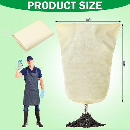 Plant Covers Freeze Protection 10 x 10 ft Extra Large Frost Cloth Plant Covers with Zipper Drawstring Winter Cold Weather Frost Blankets for Outdoor Palm Fruit Tree and Shrubs(Beige)