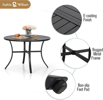 Sophia & William 5 Pieces Patio Dining Set with 4 Metal Armchairs and Round Dining Table, Outdoor Conversation Armchairs Furniture with Seat Cushions and 1.57" Umbrella Hole for Porch Backyard Balcony