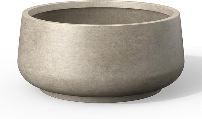 Kante 16.1" Dia Round Curvy Concrete Planter, Large Plant Pots with Drainage Hole and Rubber Plug for Indoor Outdoor Plants, Flower Pot for Home Garden Patio Porch, Weathered Concrete